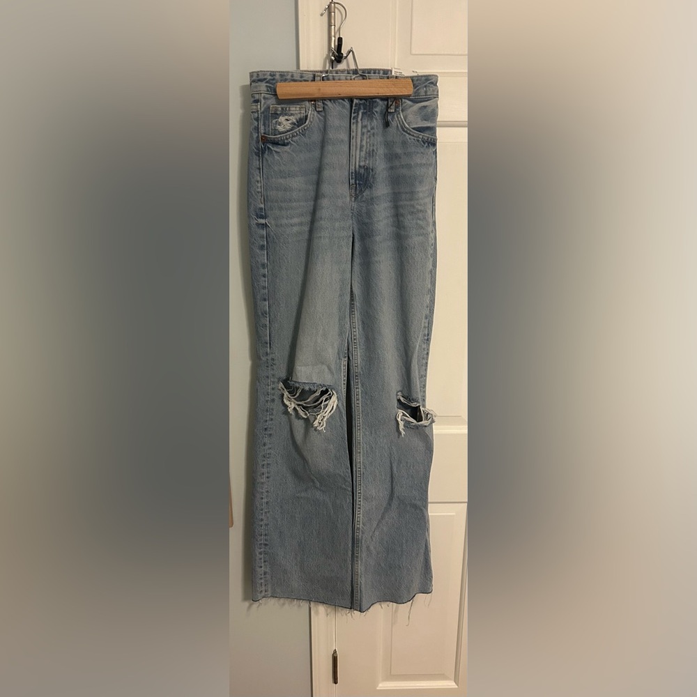 Zara Blue Straight Leg Jeans with Distressed Knees